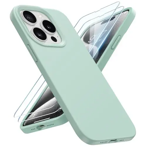 BUYDOT for iPhone 15 Pro Case Liquid Silicone Slim Shockproof Protective Cover 6.1 Inch Anti-Scratch Drop Protection,Light Mint - 1