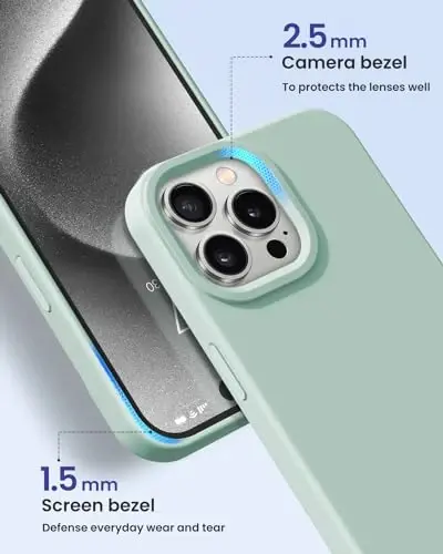 BUYDOT for iPhone 15 Pro Case Liquid Silicone Slim Shockproof Protective Cover 6.1 Inch Anti-Scratch Drop Protection,Light Mint - 3