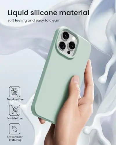 BUYDOT for iPhone 15 Pro Case Liquid Silicone Slim Shockproof Protective Cover 6.1 Inch Anti-Scratch Drop Protection,Light Mint - 5