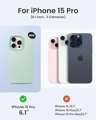 BUYDOT for iPhone 15 Pro Case Liquid Silicone Slim Shockproof Protective Cover 6.1 Inch Anti-Scratch Drop Protection,Light Mint - 6