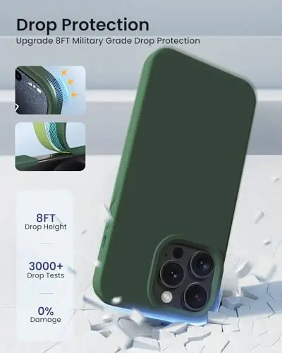 BUYDOT for iPhone 15 Pro Case Liquid Silicone Slim Shockproof Protective Cover 6.1 Inch Anti-Scratch Drop Protection,Pine Green - 4
