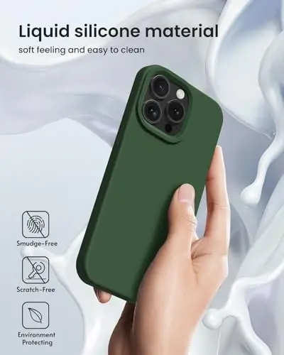 BUYDOT for iPhone 15 Pro Case Liquid Silicone Slim Shockproof Protective Cover 6.1 Inch Anti-Scratch Drop Protection,Pine Green - 5