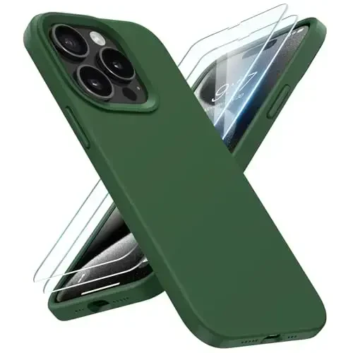BUYDOT for iPhone 15 Pro Case Liquid Silicone Slim Shockproof Protective Cover 6.1 Inch Anti-Scratch Drop Protection,Pine Green - 1