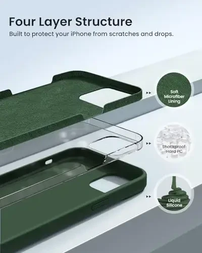 BUYDOT for iPhone 15 Pro Case Liquid Silicone Slim Shockproof Protective Cover 6.1 Inch Anti-Scratch Drop Protection,Pine Green - 2