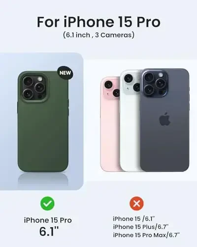 BUYDOT for iPhone 15 Pro Case Liquid Silicone Slim Shockproof Protective Cover 6.1 Inch Anti-Scratch Drop Protection,Pine Green - 6