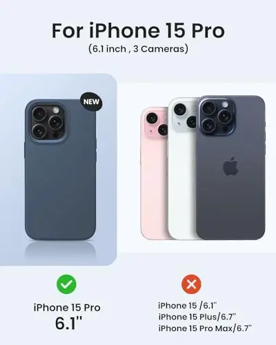 BUYDOT for iPhone 15 Pro Case Liquid Silicone Slim Shockproof Protective Cover 6.1 Inch Anti-Scratch Drop Protection,Deep Navy - 6