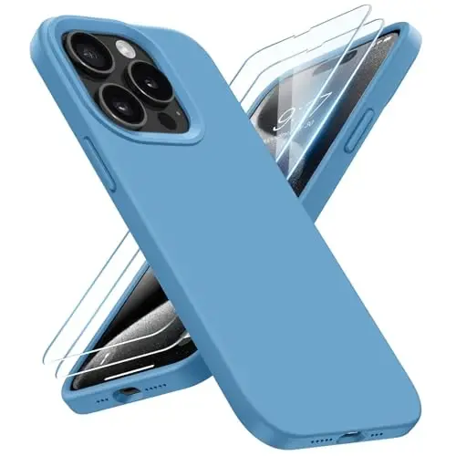 BUYDOT for iPhone 15 Pro Case Liquid Silicone Slim Shockproof Protective Cover 6.1 Inch Anti-Scratch Drop Protection,Cornflower - 1