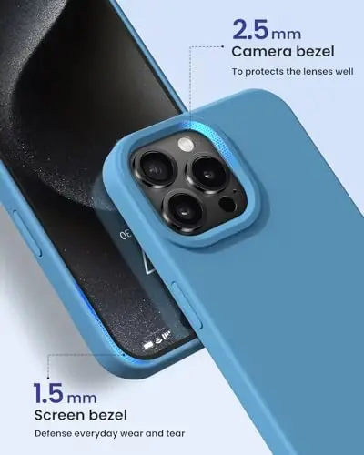BUYDOT for iPhone 15 Pro Case Liquid Silicone Slim Shockproof Protective Cover 6.1 Inch Anti-Scratch Drop Protection,Cornflower - 3
