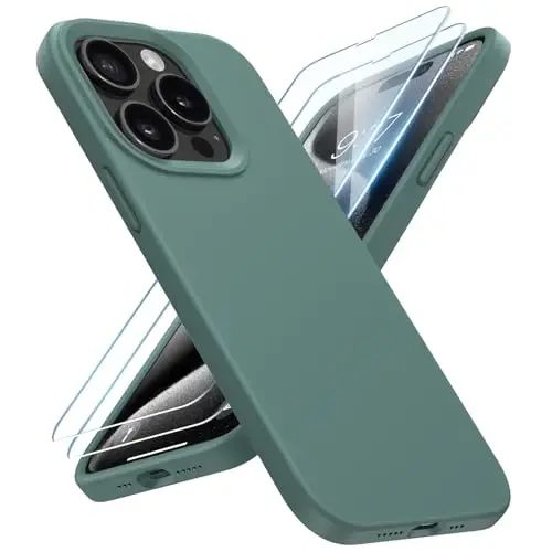 BUYDOT for iPhone 15 Pro Case Liquid Silicone Slim Shockproof Protective Cover 6.1 Inch Anti-Scratch Drop Protection,Forest Green - 1
