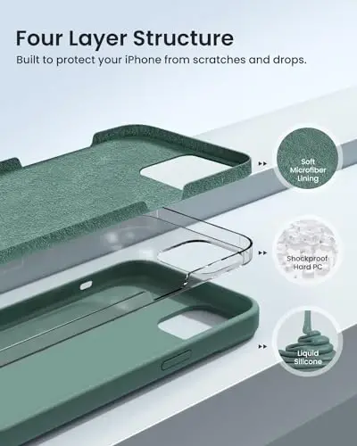 BUYDOT for iPhone 15 Pro Case Liquid Silicone Slim Shockproof Protective Cover 6.1 Inch Anti-Scratch Drop Protection,Forest Green - 2