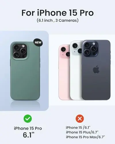 BUYDOT for iPhone 15 Pro Case Liquid Silicone Slim Shockproof Protective Cover 6.1 Inch Anti-Scratch Drop Protection,Forest Green - 6