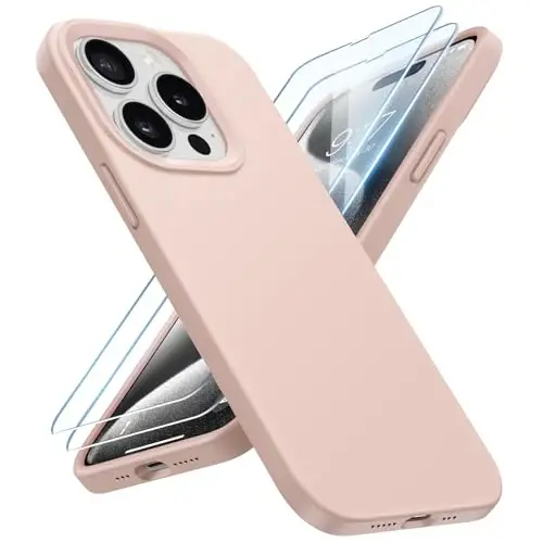 BUYDOT for iPhone 15 Pro Case Liquid Silicone Slim Shockproof Protective Cover 6.1 Inch Anti-Scratch Drop Protection,Pink Sand - 1