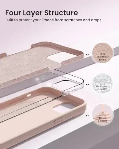 BUYDOT for iPhone 15 Pro Case Liquid Silicone Slim Shockproof Protective Cover 6.1 Inch Anti-Scratch Drop Protection,Pink Sand - BUYDOT (1)