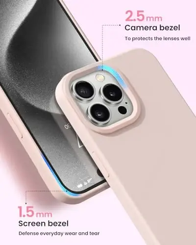 BUYDOT for iPhone 15 Pro Case Liquid Silicone Slim Shockproof Protective Cover 6.1 Inch Anti-Scratch Drop Protection,Pink Sand - 3