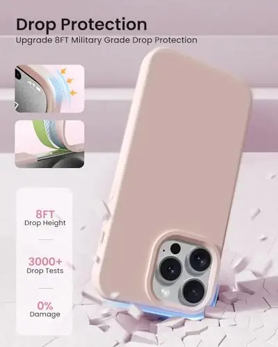 BUYDOT for iPhone 15 Pro Case Liquid Silicone Slim Shockproof Protective Cover 6.1 Inch Anti-Scratch Drop Protection,Pink Sand - 4