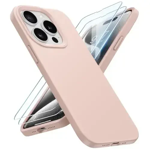 BUYDOT for iPhone 15 Pro Case Liquid Silicone Slim Shockproof Protective Cover 6.1 Inch Anti-Scratch Drop Protection,Pink Sand - BUYDOT