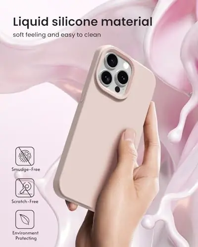 BUYDOT for iPhone 15 Pro Case Liquid Silicone Slim Shockproof Protective Cover 6.1 Inch Anti-Scratch Drop Protection,Pink Sand - 5