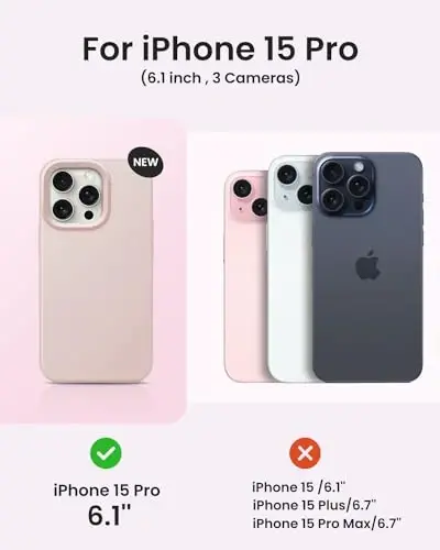 BUYDOT for iPhone 15 Pro Case Liquid Silicone Slim Shockproof Protective Cover 6.1 Inch Anti-Scratch Drop Protection,Pink Sand - 6