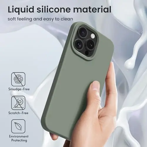 BUYDOT for iPhone 15 Pro Case Liquid Silicone Slim Shockproof Protective Cover 6.1 Inch Anti-Scratch Drop Protection,Calke Green - 5