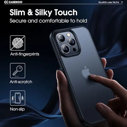 CASEKOO for iPhone 15 Pro Case, [Never Yellow Technology] [Mil-Grade Drop Protection] Translucent Slim Cover Women Men for iPhone 15 Pro Phone Case 6.1 inch, Frosted Black - 6