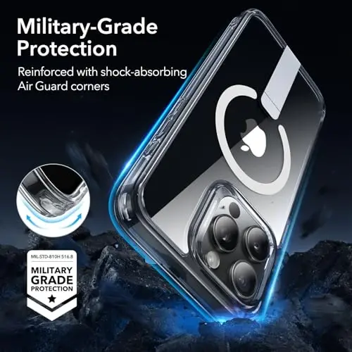 iPhone 15 Pro için ESR Kickstand'li Kılıf, Askeri Sınıf Darbe Koruması, Manyetik Tamamen Ayarlanabilir Flickstand Telefon Kılıfı, MagSafe Aksesuarları ile Uyumlu, Boost Serisi, Şeffaf - 4