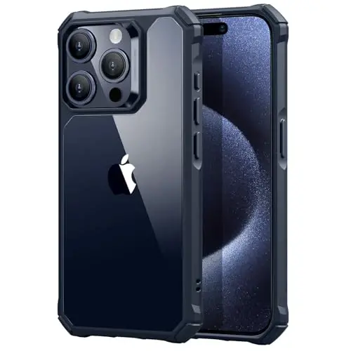 ESR for iPhone 15 Pro Case, Military-Grade Protection with Shock-Absorbing Corners, Scratch-Resistant and Anti-Yellowing Acrylic Back, Slim Protective Phone Case, Air-Armor Series, Clear Dark Blue 