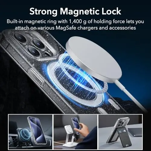 ESR for iPhone 15 Pro Case, Compatible with MagSafe, Military-Grade Protection, Resists Yellowing and Scratches, Magnetic Phone Case for iPhone 15 Pro, Zero Series, Clear Shimmer - 5
