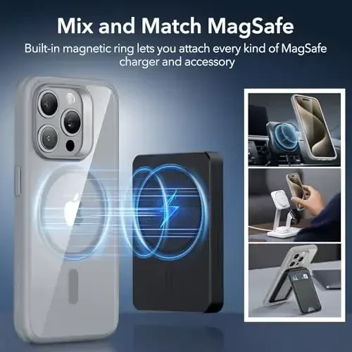 ESR for iPhone 15 Pro Case, Compatible with MagSafe, Military-Grade Protection, Yellowing Resistant, Scratch-Resistant Back, Magnetic Phone Case for iPhone 15 Pro, Classic Series, Clear Grey - 6