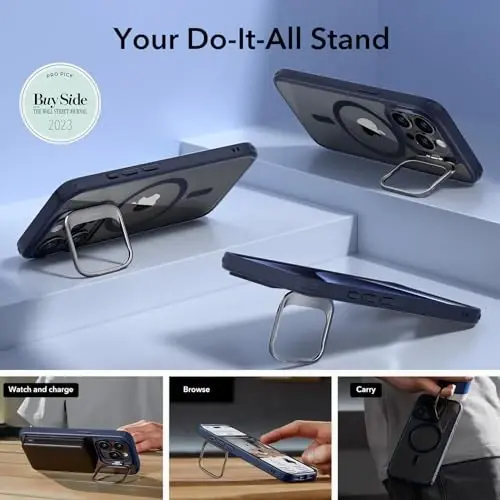 ESR for iPhone 15 Pro Case, Compatible with MagSafe, Military-Grade Protective Case, Built-in Stash Stand Phone Case, Scratch-Resistant Back Cover, Classic Series, Clear Dark Blue - 6