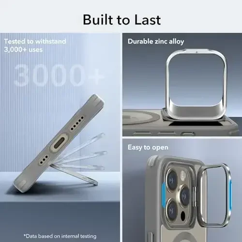 ESR for iPhone 15 Pro Case, Compatible with MagSafe, Military-Grade Protective Case, Built-in Stash Stand Phone Case, Scratch-Resistant Back Cover, Classic Series, Clear Grey - 5