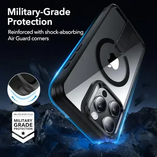 ESR for iPhone 15 Pro Case with Kickstand, Military-Grade Shockproof Protection, Magnetic Fully Adjustable Flickstand Phone Case, Compatible with MagSafe Accessories, Boost Series, Clear Black - 4