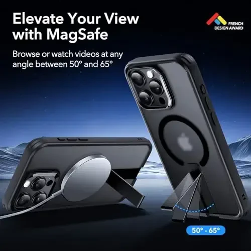 ESR for iPhone 15 Pro Case with Kickstand, Military-Grade Shockproof Protection, Magnetic Fully Adjustable Flickstand Phone Case, Compatible with MagSafe Accessories, Boost Series, Frosted Black - 2