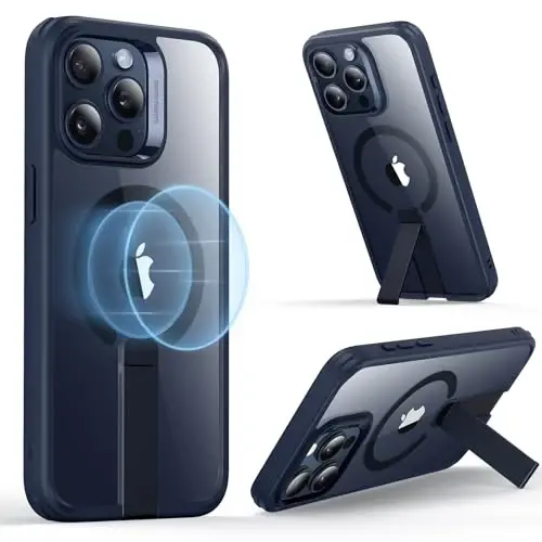 ESR for iPhone 15 Pro Case with Kickstand, Military-Grade Shockproof Protection, Magnetic Fully Adjustable Flickstand Phone Case, Compatible with MagSafe Accessories, Boost Series, Clear Dark Blue - 1