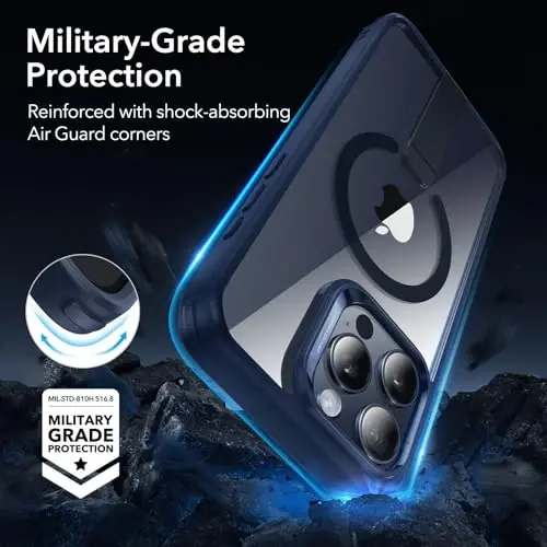 ESR for iPhone 15 Pro Case with Kickstand, Military-Grade Shockproof Protection, Magnetic Fully Adjustable Flickstand Phone Case, Compatible with MagSafe Accessories, Boost Series, Clear Dark Blue - 4