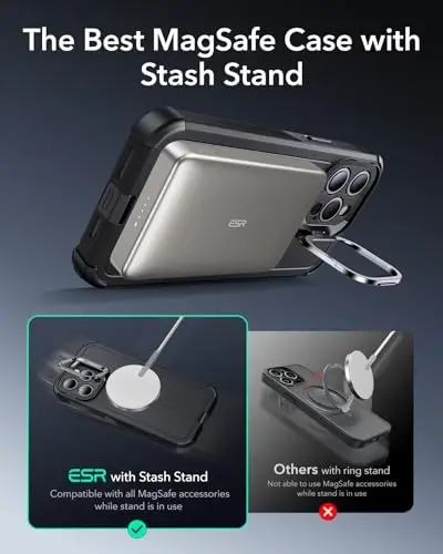 ESR for iPhone 15 Pro Case with Stand, 23 ft Military-Grade Drop Protection, Heavy Duty Magnetic Phone Case, Compatible with MagSafe Accessories, Cyber Series, Black - 5