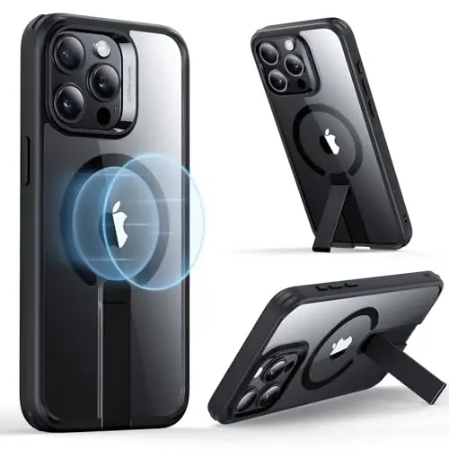 iPhone 15 Pro için ESR Standlı Kılıf, Askeri Sınıf Darbe Koruması, Manyetik Tam Ayarlanabilir Flickstand Telefon Kılıfı, MagSafe Aksesuarlarıyla Uyumlu, Boost Serisi, Şeffaf Siyah 
