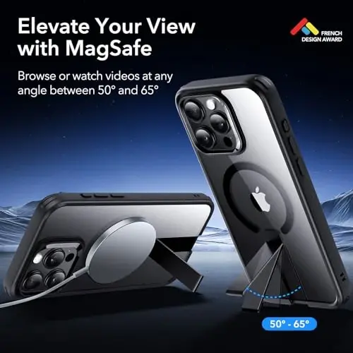 iPhone 15 Pro için ESR Standlı Kılıf, Askeri Sınıf Darbe Koruması, Manyetik Tam Ayarlanabilir Flickstand Telefon Kılıfı, MagSafe Aksesuarlarıyla Uyumlu, Boost Serisi, Şeffaf Siyah - 2