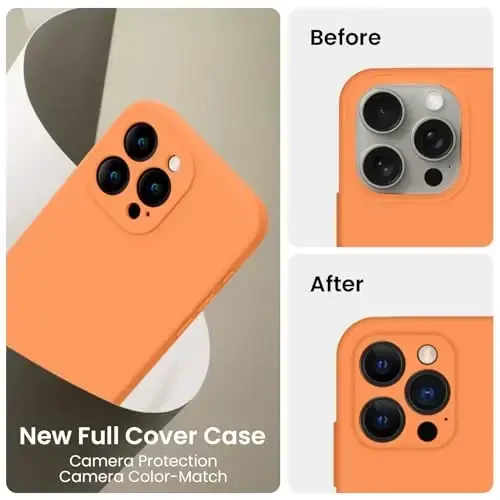 FireNova Designed for iPhone 15 Pro Case, Silicone Upgraded [Camera Protection] Phone Case with [2 Screen Protectors], Soft Anti-Scratch Microfiber Lining Inside, 6.1 inch, Kumquat - 3