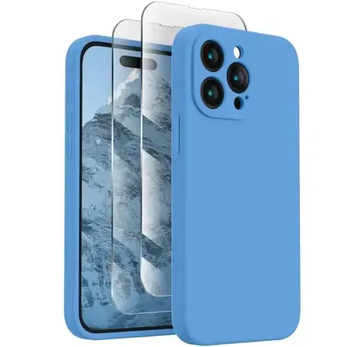 FireNova Designed for iPhone 15 Pro Case, Silicone Upgraded [Camera Protection] Phone Case with [2 Screen Protectors], Soft Anti-Scratch Microfiber Lining Inside, 6.1 inch, Blue - 1