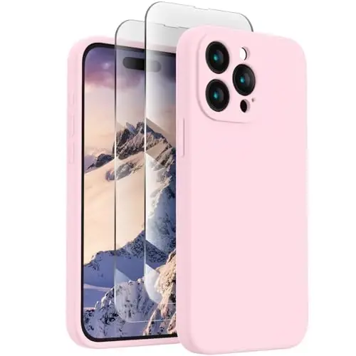 FireNova Designed for iPhone 15 Pro Case, Silicone Upgraded [Camera Protection] Phone Case with [2 Screen Protectors], Soft Anti-Scratch Microfiber Lining Inside, 6.1 inch, Chalk Pink 