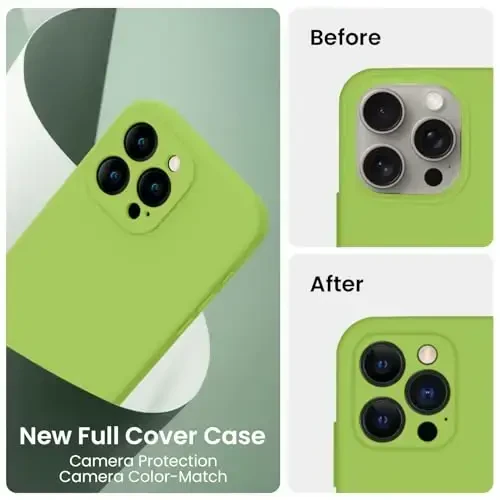 FireNova Designed for iPhone 15 Pro Case, Silicone Upgraded [Camera Protection] Phone Case with [2 Screen Protectors], Soft Anti-Scratch Microfiber Lining Inside, 6.1 inch, Sprout Green - 3