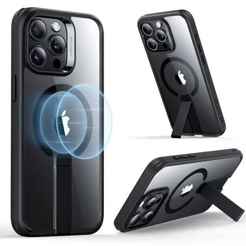 iPhone 15 Pro için Kickstand'li ESR Kılıf, Askeri Sınıf Darbeye Dayanıklı Koruma, Manyetik Tam Ayarlanabilir Flickstand Telefon Kılıfı, MagSafe Aksesuarlarıyla Uyumlu, Boost Serisi, Şeffaf Siyah - 1
