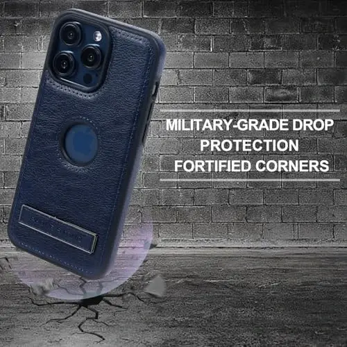 KSELF Leather Case for iPhone 15 Pro Case, Thin Flexible Soft Grip Luxury Cover, Protective Slim with Kickstand Shockproof Phone Cases Compatible with iPhone 15 Pro 6.1'', Blue - 5