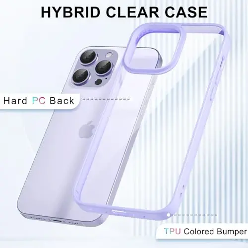LoeoeL for iPhone 15 Pro Case Clear, Transparent Hybrid 15 Pro Phone Case [Hard Plastic & Soft Silicone Bumper] Acrylic Non Yellowing Thin Slim Protective Cover for Women, Purple Lavender - 3