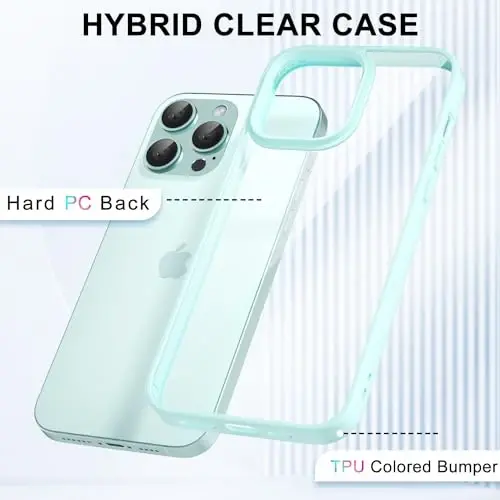 LoeoeL for iPhone 15 Pro Case Clear, Transparent Hybrid 15 Pro Phone Case [Hard Plastic & Soft Silicone Bumper] Acrylic Non Yellowing Thin Slim Protective Cover for Women, Teal - 3