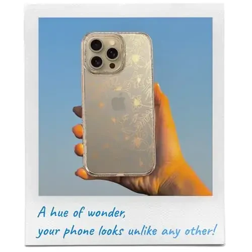 LONLI Hue Case for iPhone 15 Pro - [360° Shock-Absorbent Bumper] - [Cute and Unique Phone Cover for Girls and Women] - Gold Floral - 6