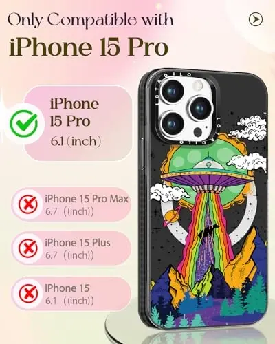 iPhone 15 Pro için Lotadilo Kadın Kılıfı - Kız Çocuk Kawaii Tasarımı, Magsafe Manyetik Halka Tutucu Stand UFO Uzaylı Telefon Kapakları Estetik Kız TPU Funda 15 Pro için - 2