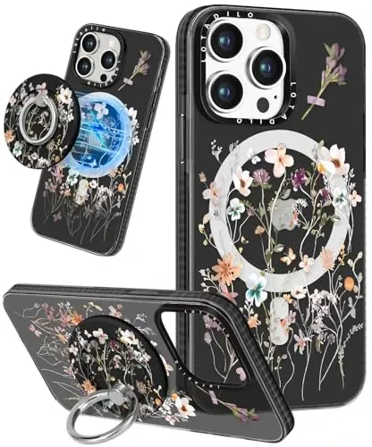 iPhone 15 Pro için Lotadilo Kadın Kılıfı - Kızlar için Kawaii Tasarımı Magsafe Manyetik Halka Tutucu Standı ile Uyumlu Çiçekli Telefon Kılıfları Estetik Kız TPU Funda 15 Pro 