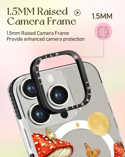 Lotadilo for iPhone 15 Pro Case for Women - Girls Kawaii Design Compatible with Magsafe Magnetic Ring Holder Stand Mushrooms Butterflies Phone Covers Aesthetic Girly TPU Funda for 15 Pro - 3