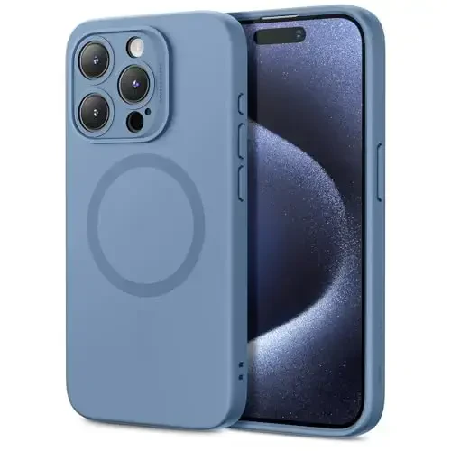 ESR for iPhone 15 Pro Case with MagSafe, Supports Magnetic Charging, Slim Liquid Silicone Case, Shock Absorbing, Screen and Camera Protection, Cloud Series, Light Blue 